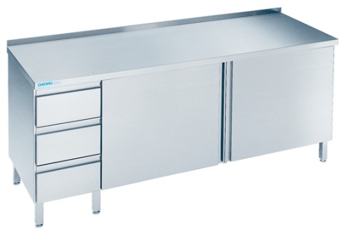 Arbeitsschrank mit Schubladenblock - Aufkantung und Türen Breite 1600 x Tiefe 600 mm