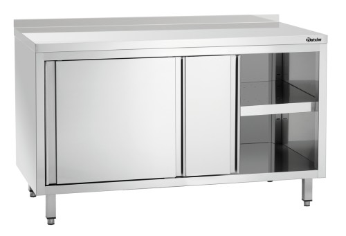 Arbeitsschrank mit Aufkantung und Schiebetüren Breite 1400 mm