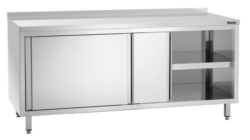 Arbeitsschrank mit Aufkantung und Schiebetüren Breite 1800 mm