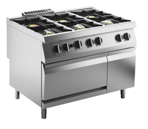 Gasherd 6 Brenner 50 kW mit Gas-Ofen 8kW