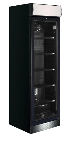 Getränkekühlschrank schwarz mit Glastür und Display