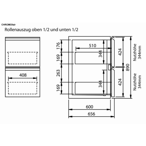 Rollenauszug 2 x 1/2 Nutzhöhe 344 mm