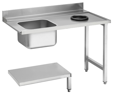 Zulauftisch Becken links mit Abfallloch B1200 mm und Grundboden