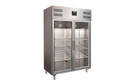 Edelstahl Kühlschrank mit Glastüren 2/1 GN...