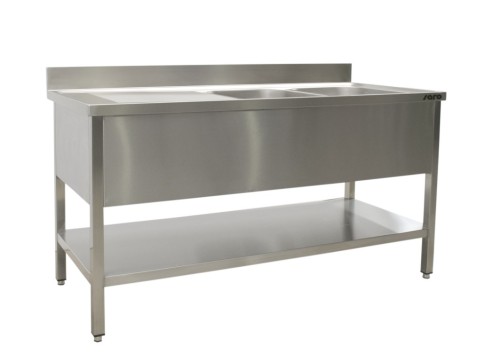 Edelstahl Spültisch mit 2 Becken rechts T 700 mm B 1200 mm