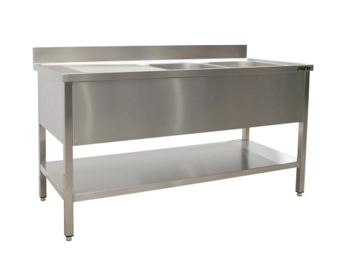 Edelstahl Spültisch mit 2 Becken rechts T 700 mm B 1600 mm