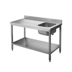 Chef-Tisch mit Aufkantung B1200 x T600 mm - Becken links