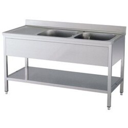 Spültisch 2 Becken rechts mit Aufkantung B 160cm T 70cm