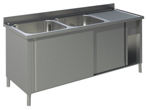 Spültisch mit Schiebetüren B 180cm T 70cm 2 Becken links
