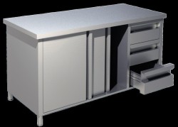 Arbeitsschrank mit Schiebetüren & Schubladenblock B1600 x T700 mm
