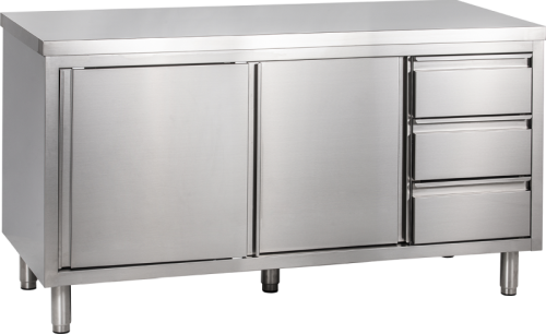 Arbeitsschrank mit Schiebetüren & Schubladenblock B1800 x T700 mm