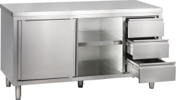 Arbeitsschrank mit Schiebetüren & Schubladenblock B1800 x T700 mm