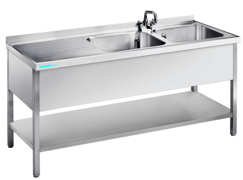 Spültisch 2 Becken rechts Zwischenboden T700 mm B1900 mm