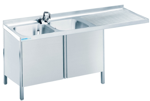 Edelstahl Spülcenter 2 Becken links Flügeltüren B1600 mm T700 mm
