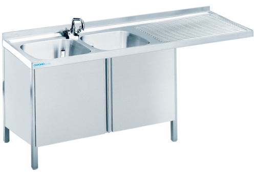 Edelstahl Spülcenter 2 Becken links Flügeltüren B1500 mm T600 mm