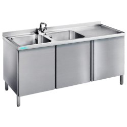 Spültisch 2 Becken links mit Flügeltüren...