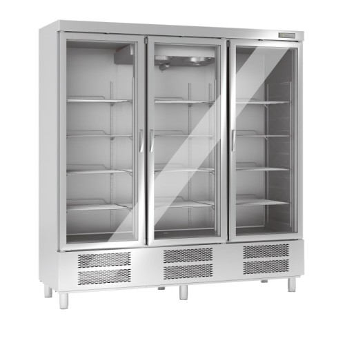Edelstahlkühlschrank 3-türig mit Glastüren KU 1900 G