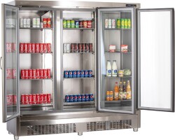 Edelstahlkühlschrank 3-türig mit Glastüren...