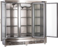 Edelstahlkühlschrank 3-türig mit Glastüren KU 1900 G