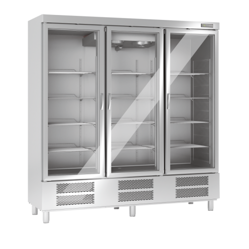 Edelstahl-Tiefkühlschrank 3-türig mit Glastüren TKU 1900 G