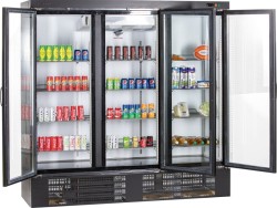 Glastürkühlschrank schwarz 3-türig KU 1850 G mit Drehtüren