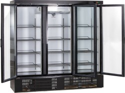 Glastürkühlschrank schwarz 3-türig KU 1850 G mit Drehtüren
