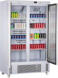 Glastürkühlschrank 2 Drehtüren auf Rollen...