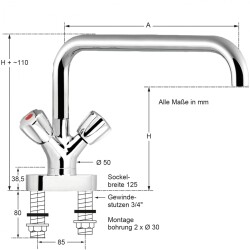 Zweiloch-Mischbatterie 3/4’’ Hochdruck
