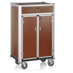 Minibarversorgungswagen dunkle Holzoptik mit hellen Profilen