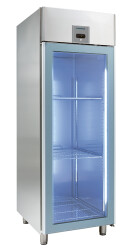 Edelstahl Gastro-Kühlschrank mit Glastür KU...