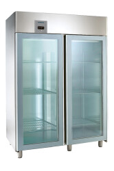 Edelstahl-Kühlschrank mit 2 Glastüren KU 1402-G...
