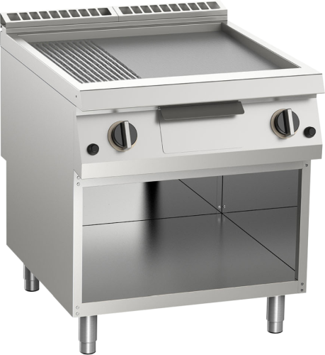Gas-Grillplatte 2/3 glatt + 1/3 gerillt 21 kW offener Unterbau