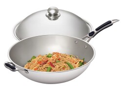 Edelstahl Wokpfanne 6 Liter inkl. Deckel