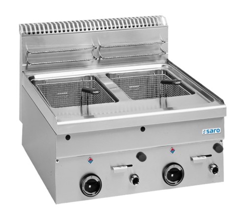 Saro Gas Fritteuse mit 2 Becken je 8 Liter Inhalt, Auftischgerät mit einer Tiefe von 600 mm