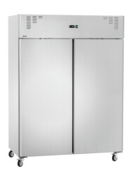 Edelstahl-Kühlschrank mit 2 Türen auf Rollen...
