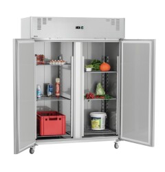 Edelstahl-Kühlschrank mit 2 Türen auf Rollen...