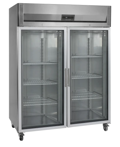 Edelstahl-Kühlschrank mit 2 Glastüren GN 2/1 RK1420G