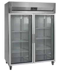 Edelstahl-Kühlschrank mit 2 Glastüren GN 2/1...
