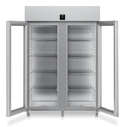 Gastro Edelstahl Kühlschrank 2 Glastüren GN 2/1 FRPSvh 1412